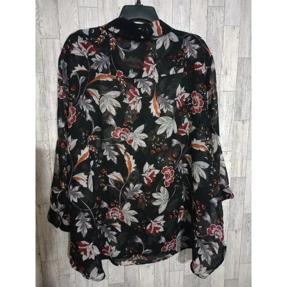 Simply Emma Blouse Top Black Floral Sheer Career‎ Wear Long Sleeve Size 3X - Picture 1 of 5